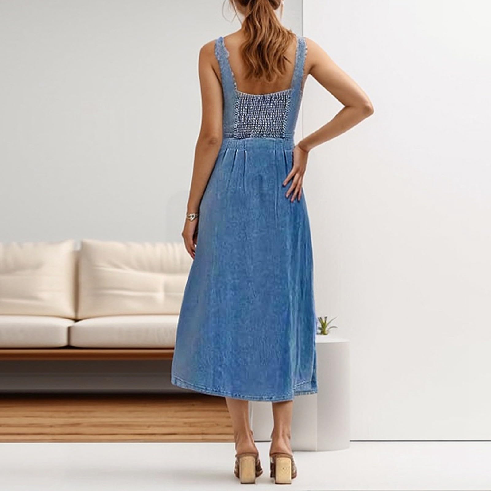 GOSEAGOTOFUN Denim Dress for Women Slim Fit Midi Jean Dresses Boho Sundress Curvy Womens 2025 Summer Sexy Sleeveless Trendy