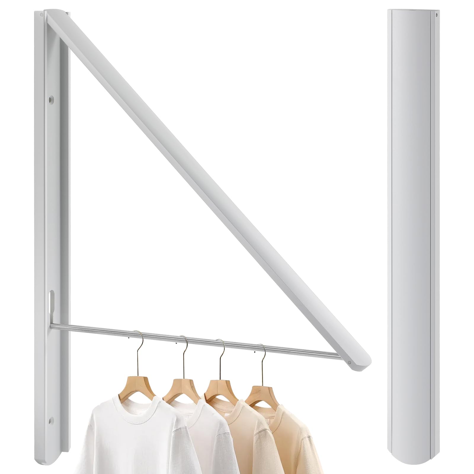 Relonggi White Folding Coat Hangers, Wall Hanger Wall Mounted Retractable Drying Rack, 0.43'' 1.1Cm Thickness Space Saving Laundry Racks And Closet Organizer, Aluminum (White)