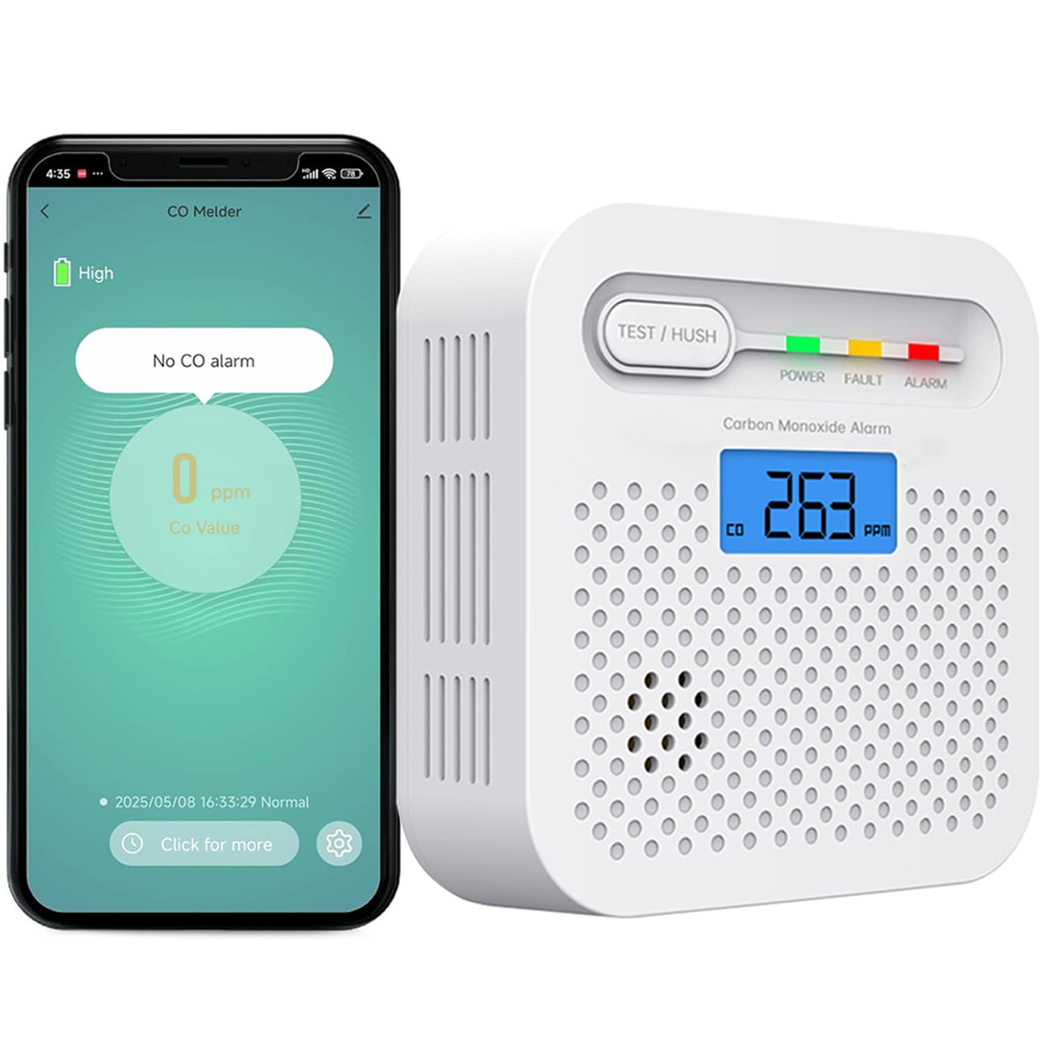 Kohlenmonoxid Melder WLAN 10 Jahre Batterie EN50291 Norm LCD Anzeige (1er Pack)  
Kohlenmonoxid Melder WLAN 85 dB Akusti