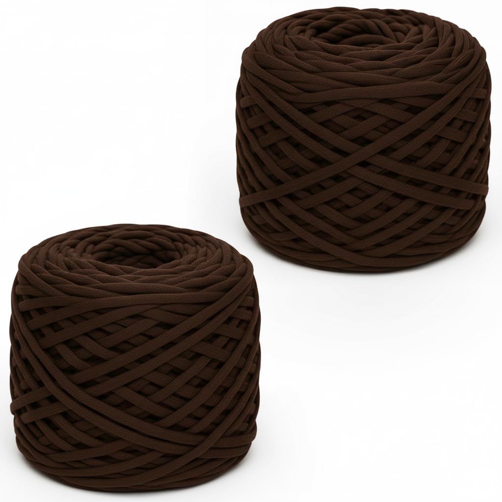 Xtrillogen 2 x 285g T Shirt Yarn,Chunky Yarn for Hand Knitting,Chunky Wool Knitting Kit,Tshirt Yarn for Crochet Wool Bags,Blankets,Baskets & DIY Home Decor(Coffee)
