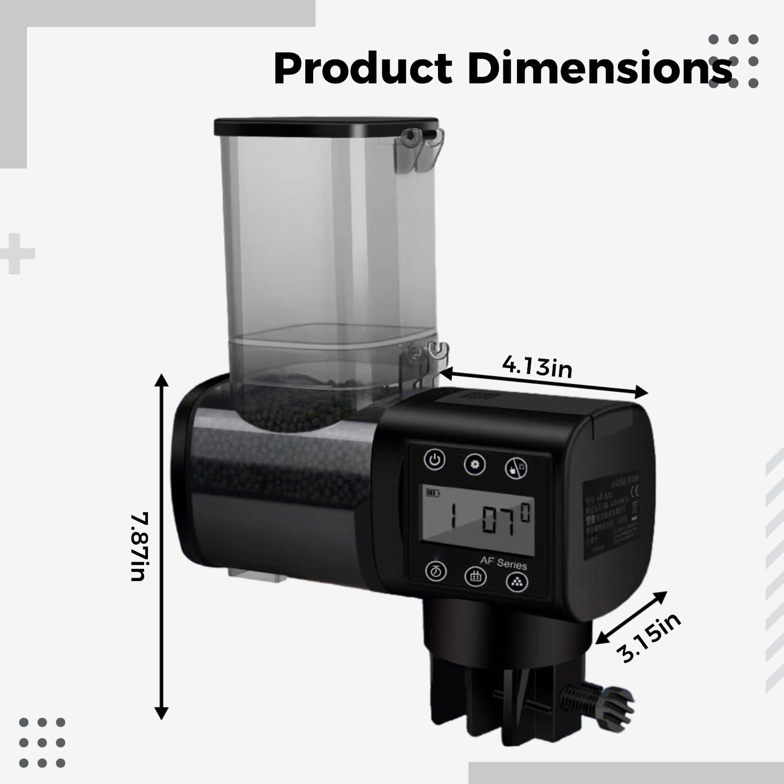 Mangiatoia automatica per pesci per acquario, 250 ml, alimentazione temporizzata regolabile, doppio montaggio, indicatore visivo, batterie incluse, per mangime in pellet fino a 3 mm, con scatto