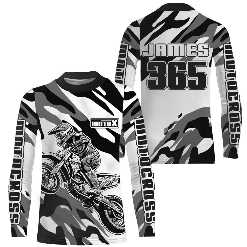 Camo Motocross Jersey UPF30+ Youth Motox Dirt Bike Shirt Women Men Kid Off-Road Motorcycle MX Racing Shirt XM125 (Kid Jersey)
