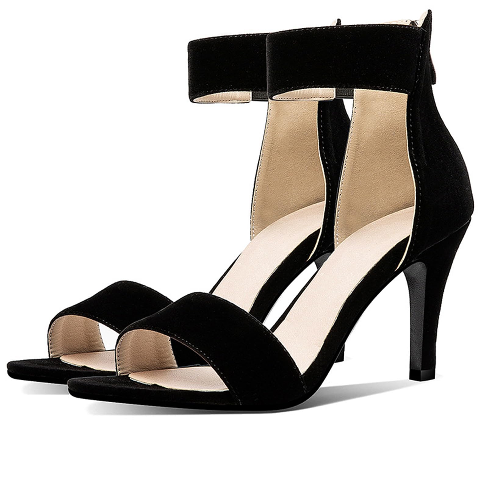 Talons pour Femmes Sandales À Talon Chunky avec Bride À La Cheville Et Bout Ouvert 7,5 Cm