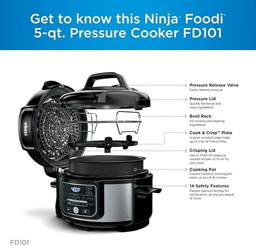 Miniatura 8 de Ninja Foodi - Olla a presión 10 en 1 de 5 cuartos de galón, vaporera, hornear, asar, deshidratar, freidora de aire, antiadherente, acero inoxidable
