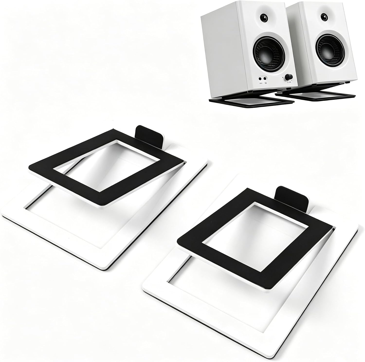 Desktop Speaker Stands 2‑Pack White Carbon‑Steel Tilt for Compact Speakers