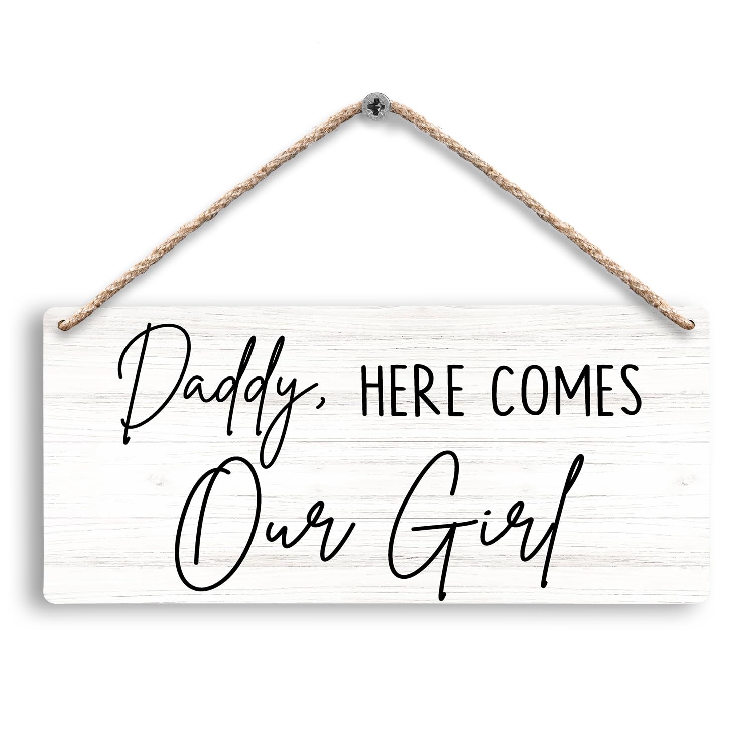 Wedding Ring Bearer Decor 12X6 Inch - Daddy Here Comes Our Girl Rustic Wooden Hanging Plaque, Funny Wedding Signage, Ring Bearer Gift & Ceremony Decor