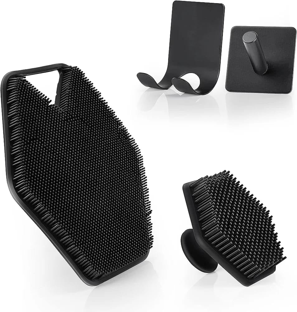 Silicone Body & Face Scrubber - For Men Woman, Shower and Bathroom 4-Piece Set | with Hook - Silicone Grip Technology, Cleaning & Exfoliating Your Skin | Long-Lasting & Easy to Clean