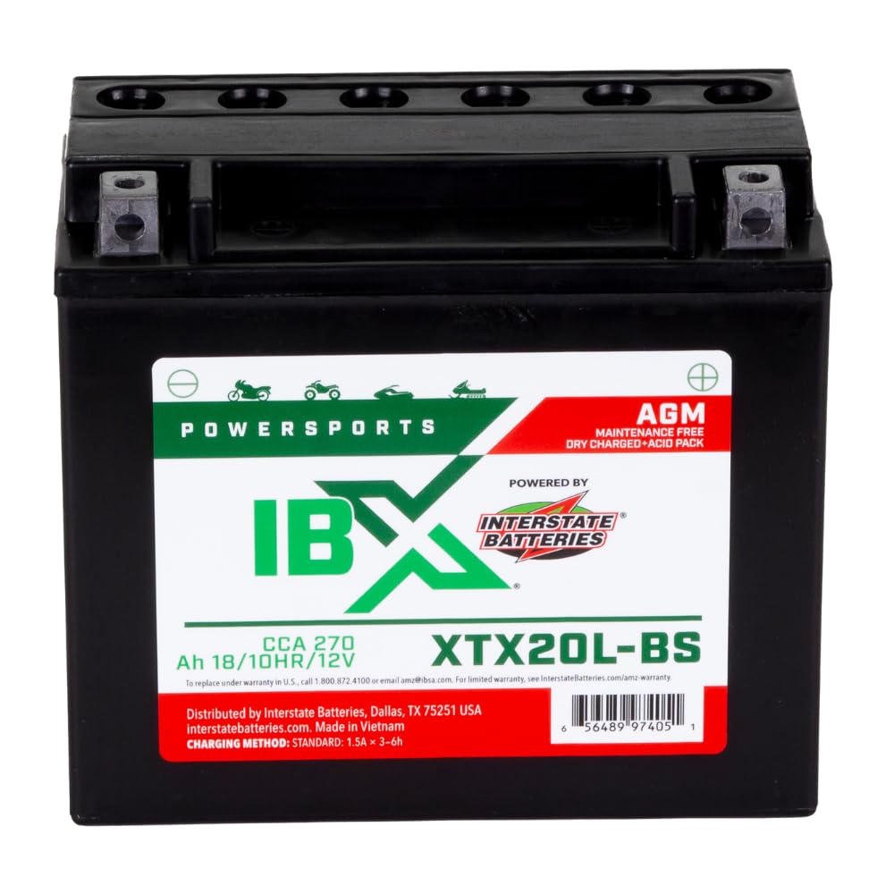 YTX20L-BS 12V 18Ah Powersports Battery 270CCA AGM Rechargeable Replacement for Motorcycles, ATVs, Jet Skis, Snowmobiles, UTVs (XTX20L-BS)