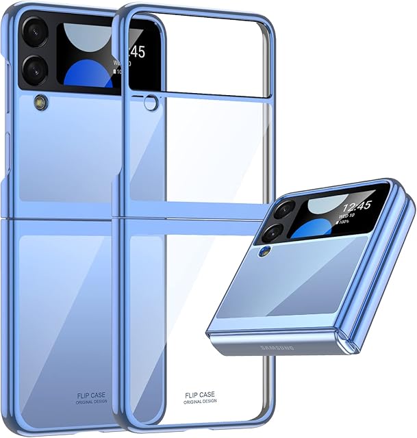 Vizvera For Samsung Galaxy Z Flip 4 Case, Galaxy Z Flip 4 Slim Phone Case, Premium Thin Full Protection Hard Polycarbonate with Glossy Border Cover for Samsung Galaxy Z Flip 4 5G 2022-Blue