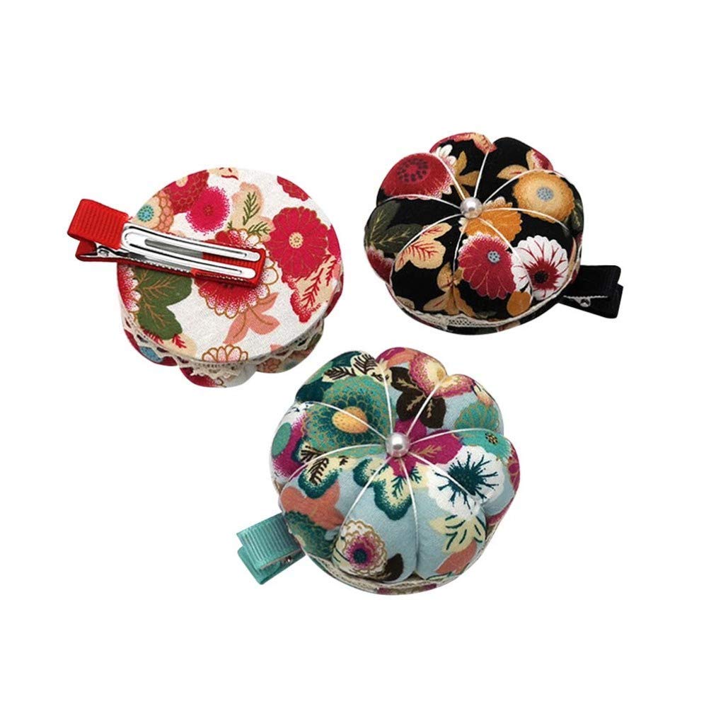 Inzopo 3pcs Pin Cushions Clip Pumkin PinCushions Needle Pincushions Wrist Belt PinCushions Holder with Clip for Sewing Clip Style