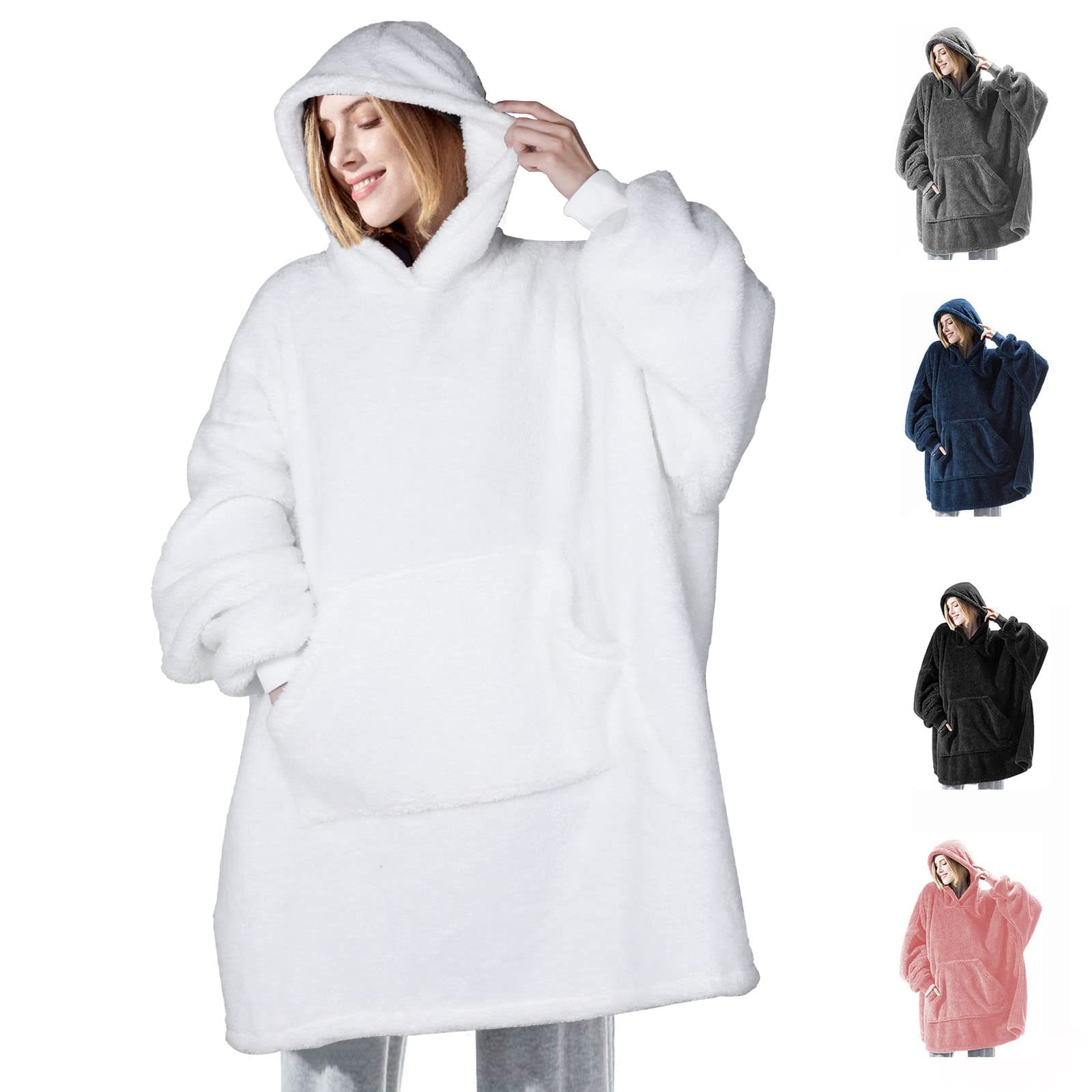 Oversized Sherpa Hoodie Blanket - Wearable Sweatshirt Blanket, Super Soft Warm Comfortable, One Size Fits All Adults Men Women Teens