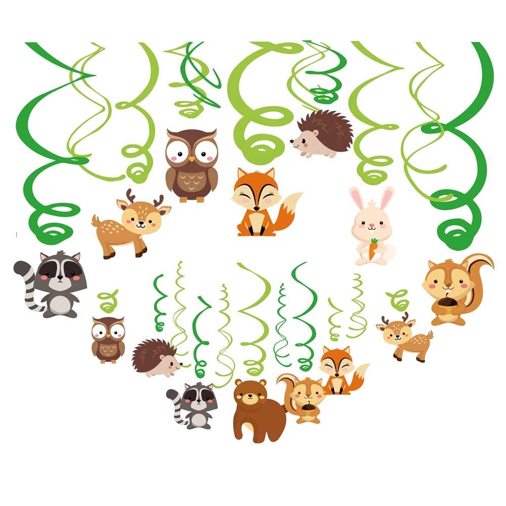 Festiko®12 Woodland Animals Hanging Swirl Decorations, Forest Friends Birthday Party Supplies for Boy Girl Kids, Woodland Creatures Theme Decor, 1st First Bday Favors