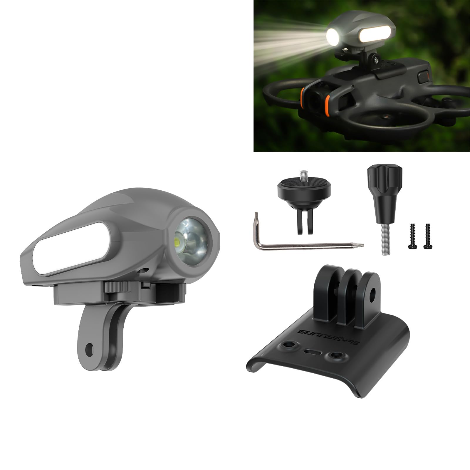 Searchlights Strobe Light with Drone Mount for DJI Avata 2 Spotlight Floodlight Bracket Support to Mount Night Flight Light to Drone with Action Camera Adapter for Insta360 GO 3S / GO3