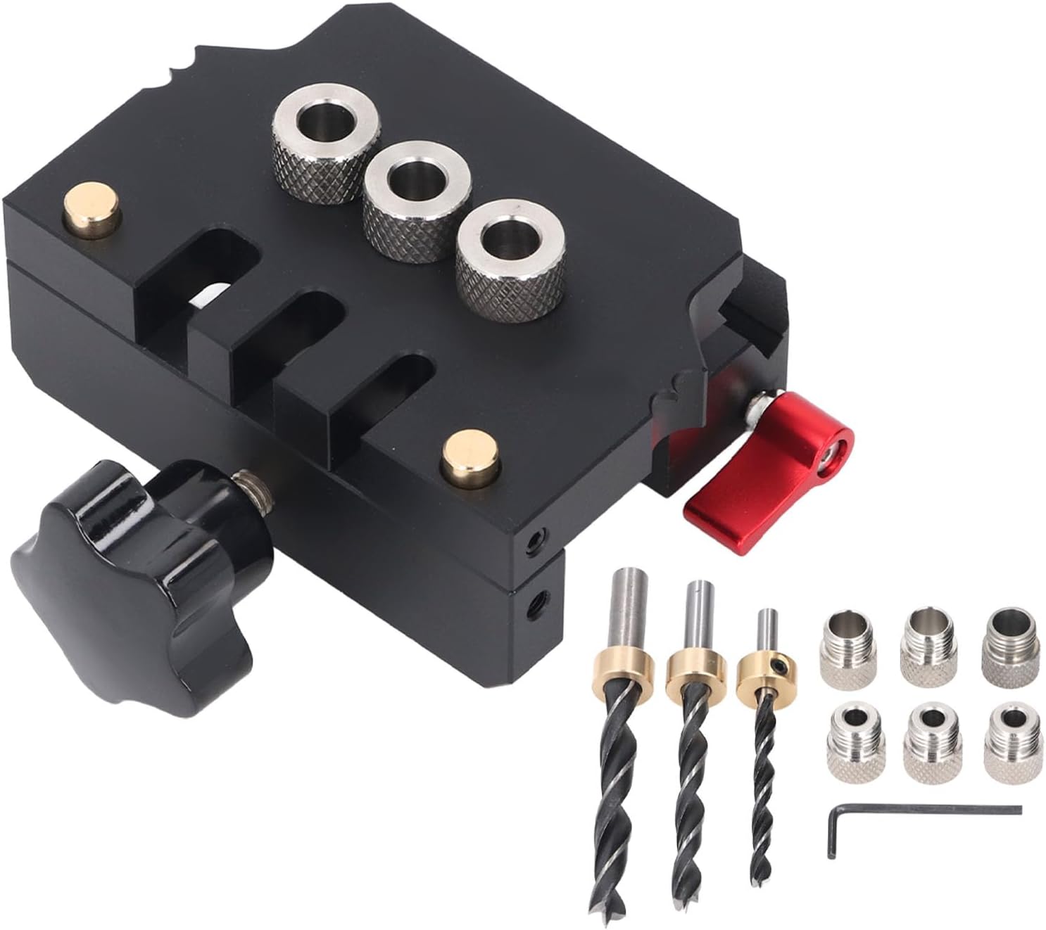 Self Centering Drill Guide Puncher Locator, Aluminum Alloy Doweling Jig Portable Wood Dowel Punch for Woodworking, Easy Adjustments Accurate Holes Carbon Steel Drill Bi