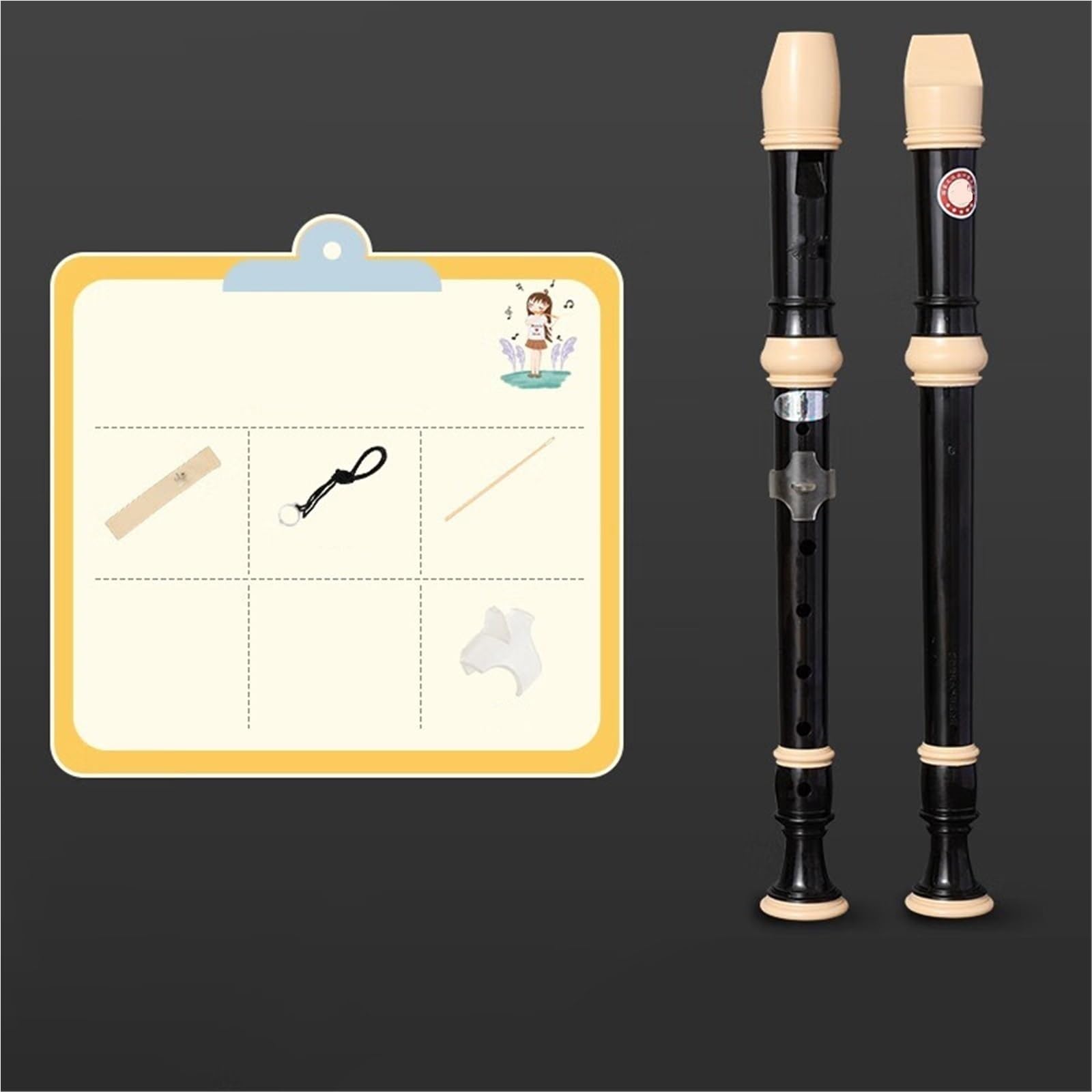 Flet Prosty Niemiecki (6 Dołkowy Sopran C) Dla Początkujących Instrument Dęty Drewniany Flet Prosty(Black)