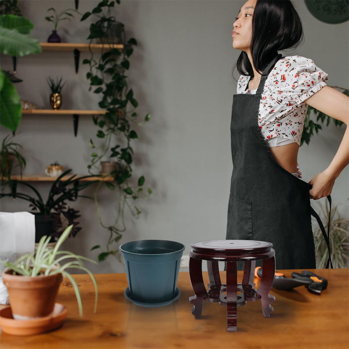 Cabilock Base de Madera Redonda para Pecera, Soporte para Acuarios y Decoración, Elevador 22 Cm de Diámetro y 20 Cm de Altura, Expositor Versátil para Jarrones y Adornos, Soporte Estable