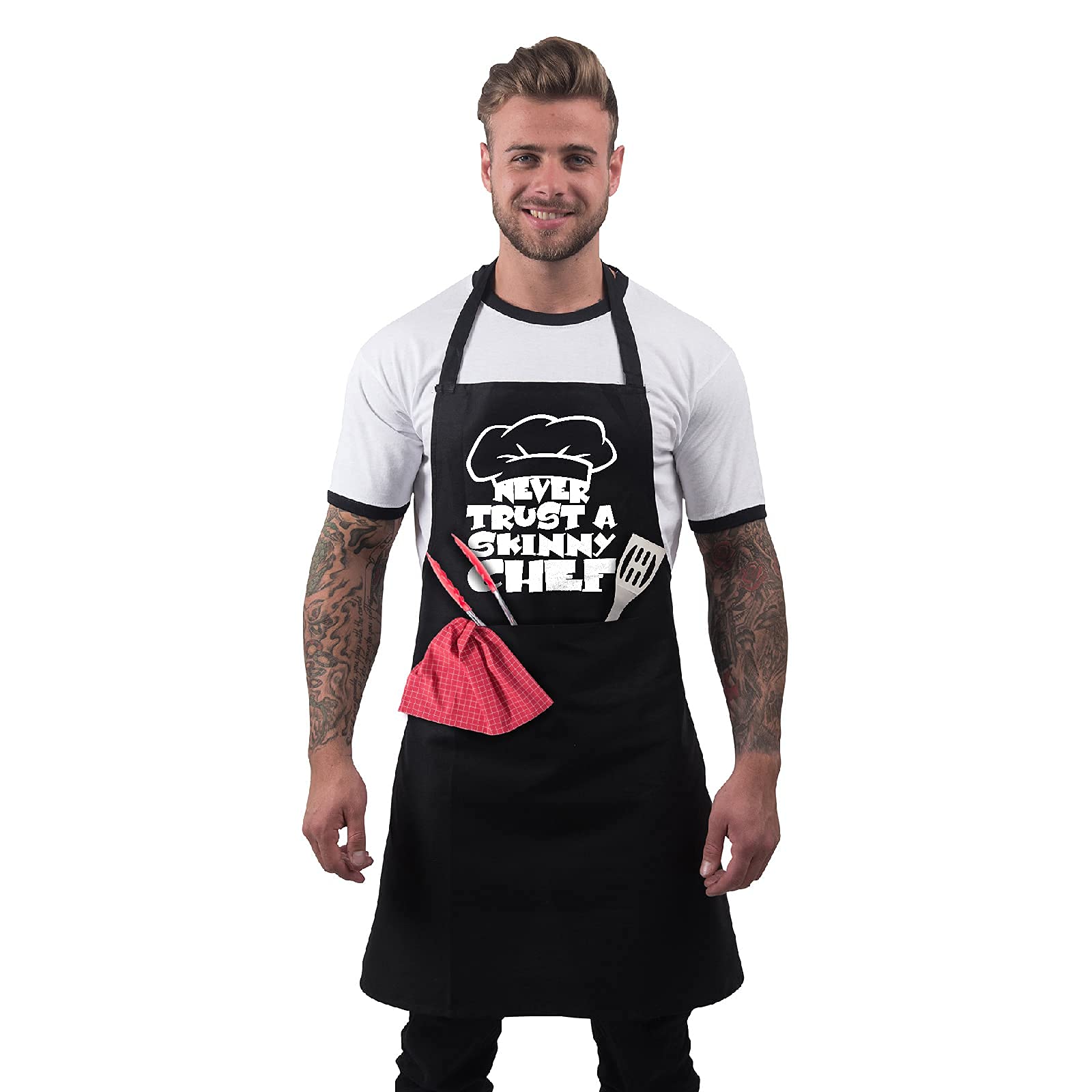 Bang Tidy Clothing Funny BBQ Apron Novelty Aprons Cooking Gifts for Men 100% Cotton 2 Pockets - Never Trust A Skinny Chef