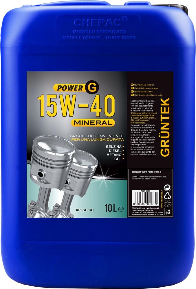 Nuovo lubrificante POWER G 15W40 Gruntek capacità di 10L per autovetture e veicoli con benzina e Diesel protegge dalla ruggine dalla corrosione