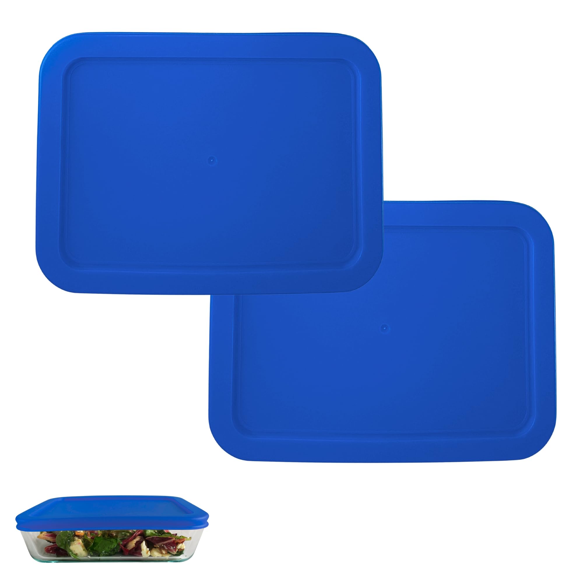 6 cup Rectangle Plastic Food Storage Replacement Lids Covers for Anchor Hocking and Pyrex Glass Bowls (Container not Included) (Blue)