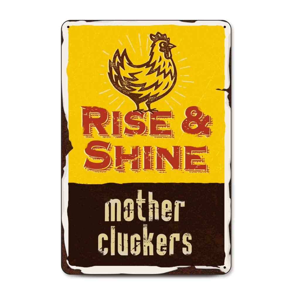 Chicken Décor Rise and Shine - Mother Cluckers Farm Décor Chicken Coop | Rooster Decorations for Kitchen Backyard Garage Man Cave She Shed Office Craft Room Living Room | Free Bonus Decals