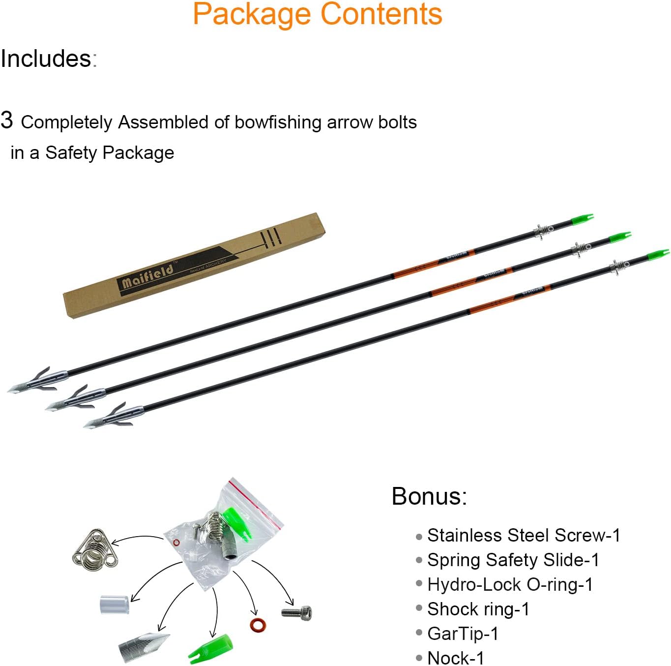 maifield Bowfishing Head Carbon/Glass-Fiber Arrow Shafts 2 Mechanical Barbs 2.5" Holding Area Archery Broadhead Fits 5/16" Fiberglass Arrow Shaft 3/6 PK