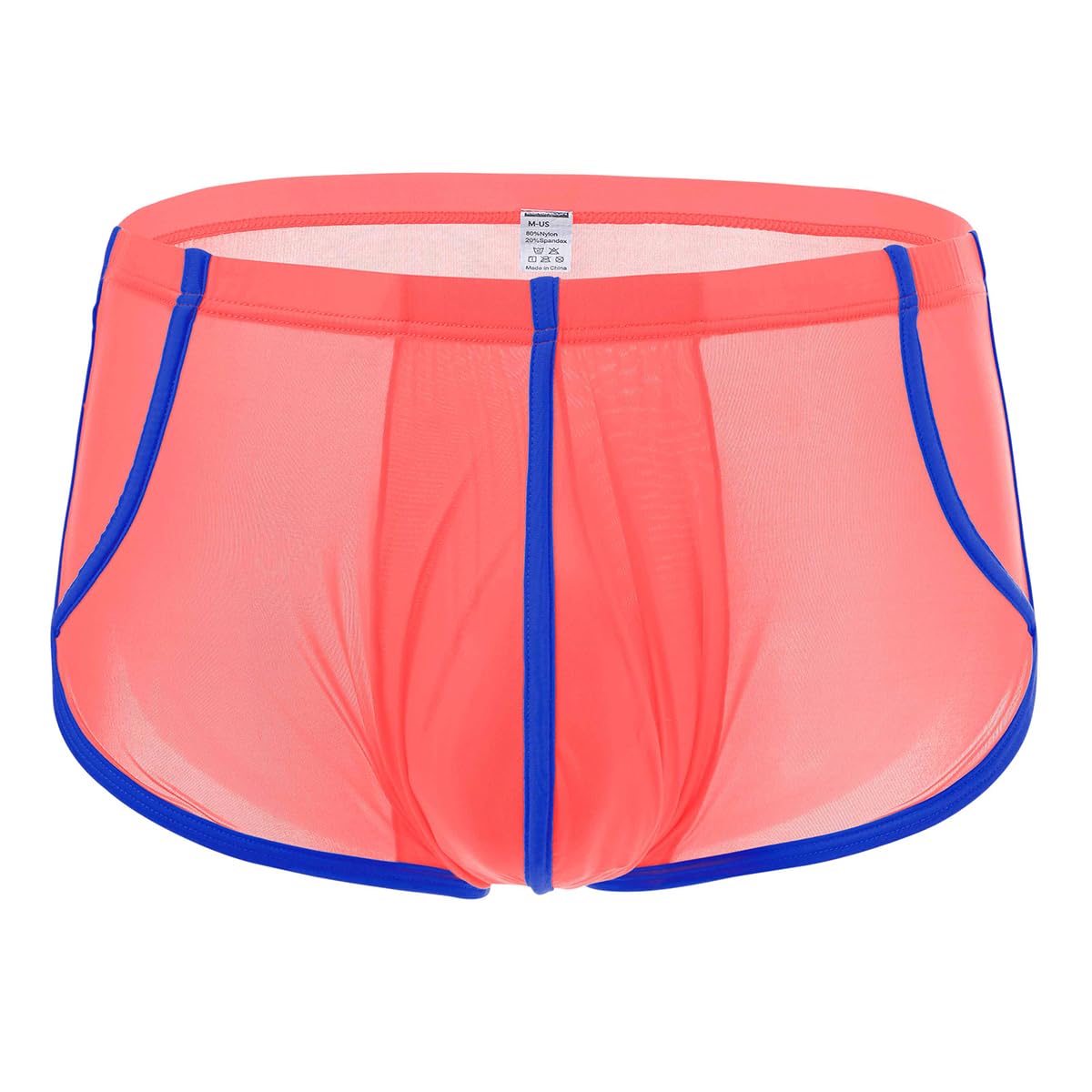 BIATWOWR Men's Boxershorts Sexy Sheer Mesh Panels Bold Colors Athletic Pouch Breathable Fashion Design