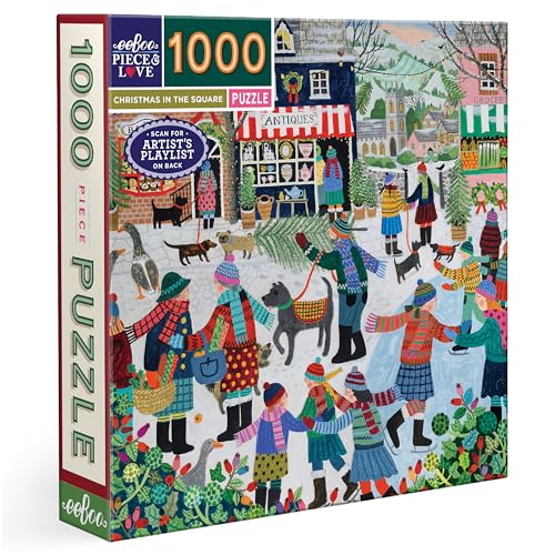 Image of eeBoo 1000 Piece Puzzle - Christmas in The Square Jigsaw Puzzle for Adults, Square 23 inch x 23 inch Made with Recycled Board & Vegetable-Based Ink