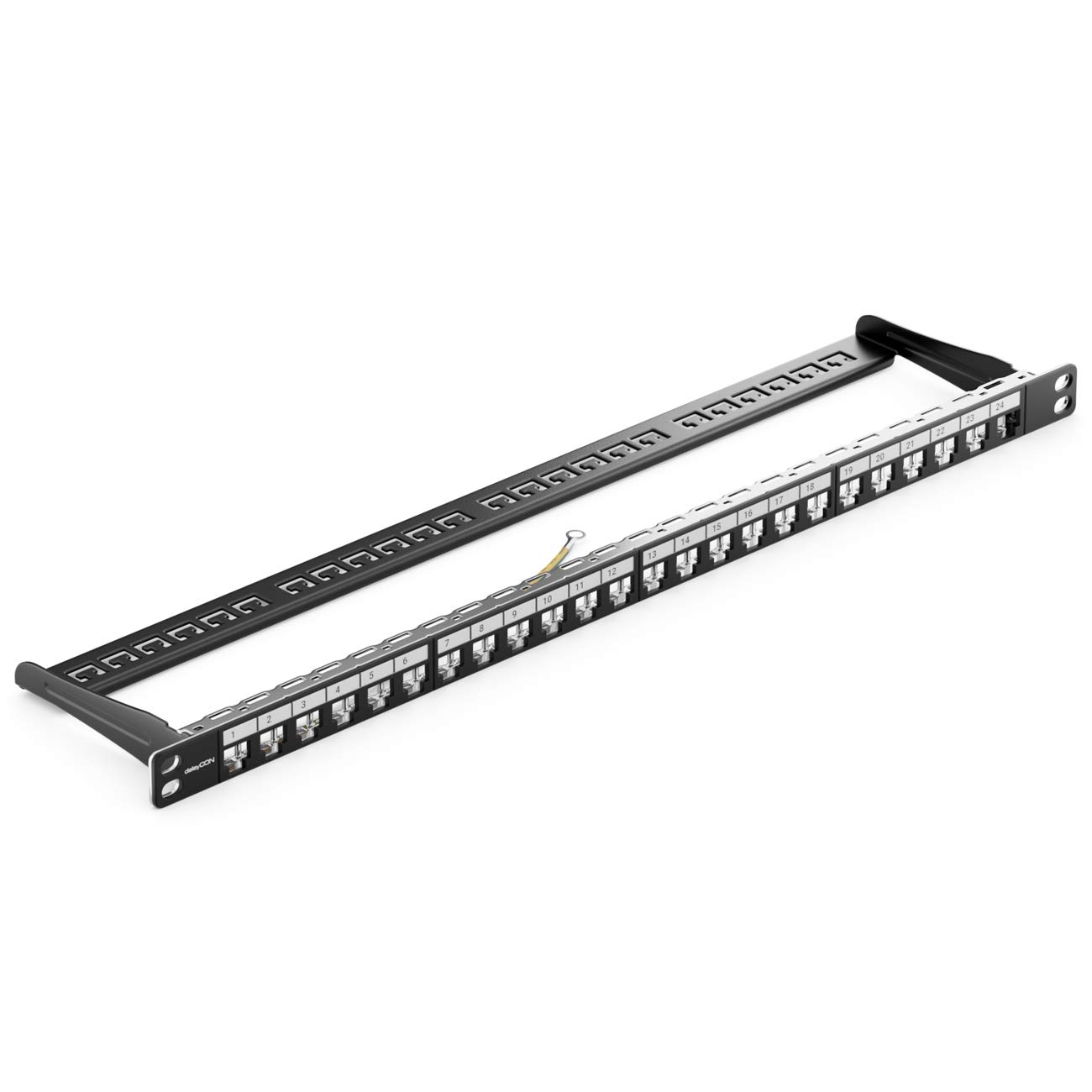 deleyCON Panel Krosowniczy 24-Portowy Zestaw Patchfeld Modułowy 0,5 HE 19 Cali Wbudowany w Stojak + 24x RJ45 Keystone Module CAT6a Kompatybilny z Siecią CAT5 CAT6 CAT7 CAT8 LAN