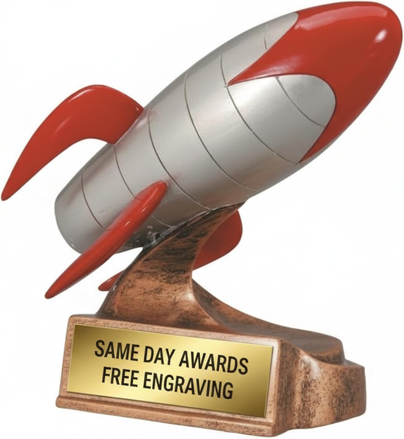 Rocket Ship Trophy 6 Inch Award with Free Engraving for Space Themed Recognition, Science Fair Winners, STEM Awards, Innovation Achievements and Fun Team Gifts