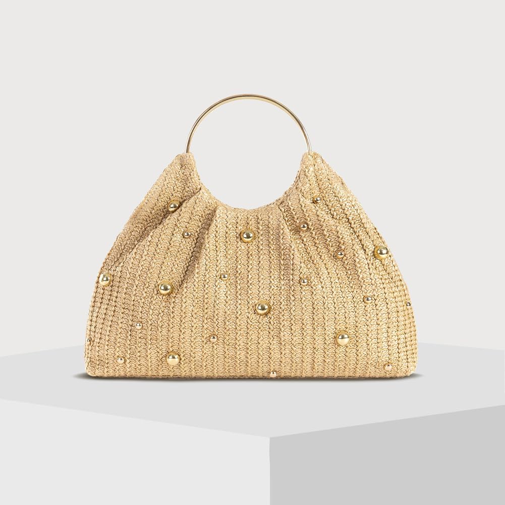 Chic Straw Clutch Purses for Women Top Handle Summer Bag Ideal Vacation Handbags Beach Woven Bag - Image 2