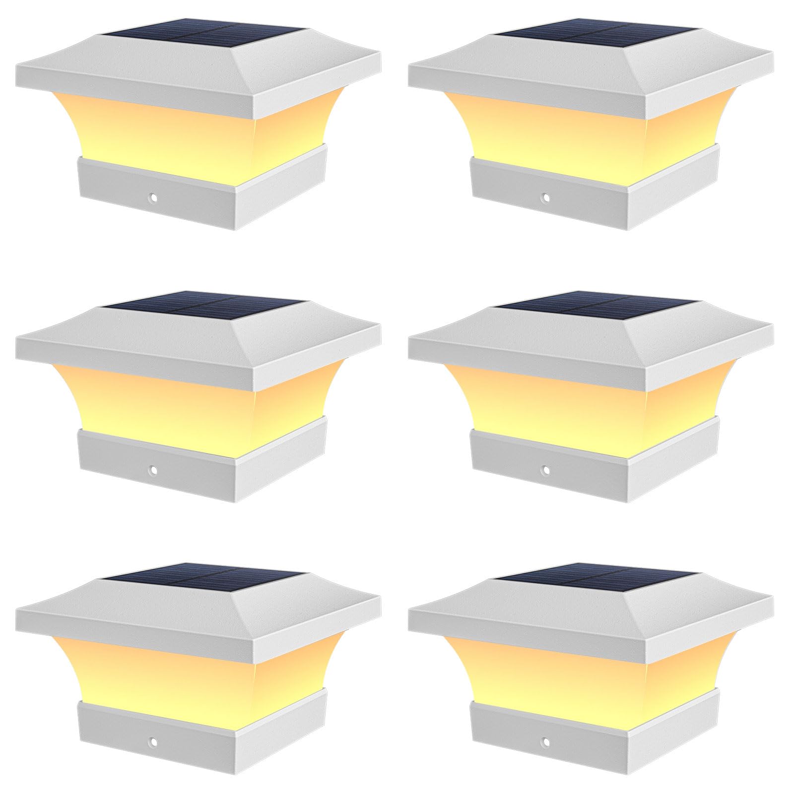 T-SUN Solar Post Cap Lights, Waterproof Outdoor Solar Powered Deck Fence Post Lights for 4 X 4 Wooden/Vinyl Posts, 3000K Warm White Lighting Decor for Deck, Patio, Garden, Porch, Fence(White - 6 Pack)