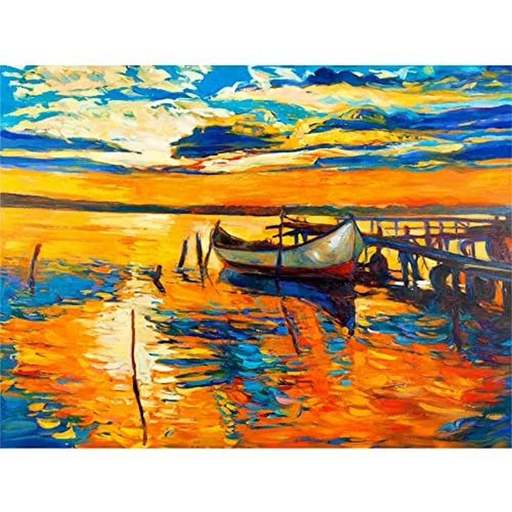 Boat Pier Sunset Ocean Canvas Wall Art Print