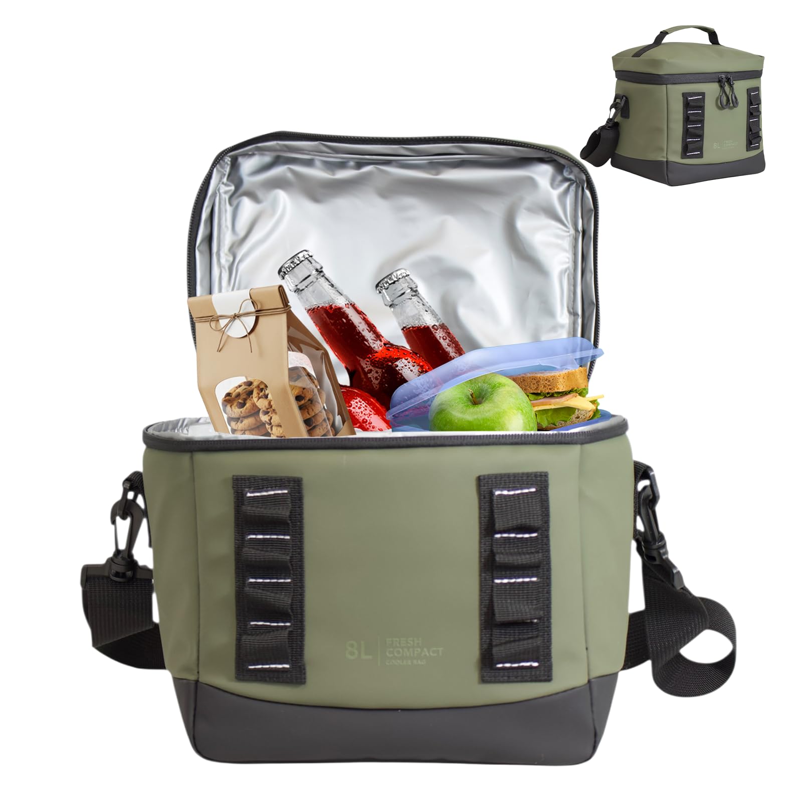 Bordlite 8L Insulated Cooler Bag Khaki – Leakproof Lunch Bag with Waterproof Lining, Thermal Insulation, Adjustable Shoulder Strap, Compact Picnic Travel Cooler for Drinks & Food