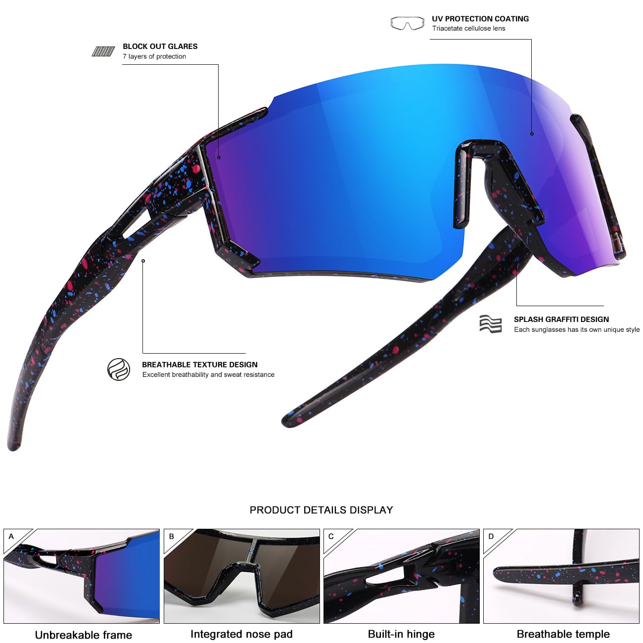 Youth Baseball Sunglasses Kids Sports Sunglasses for Boys Girls Softball Cycling Glasses UV400 Protection