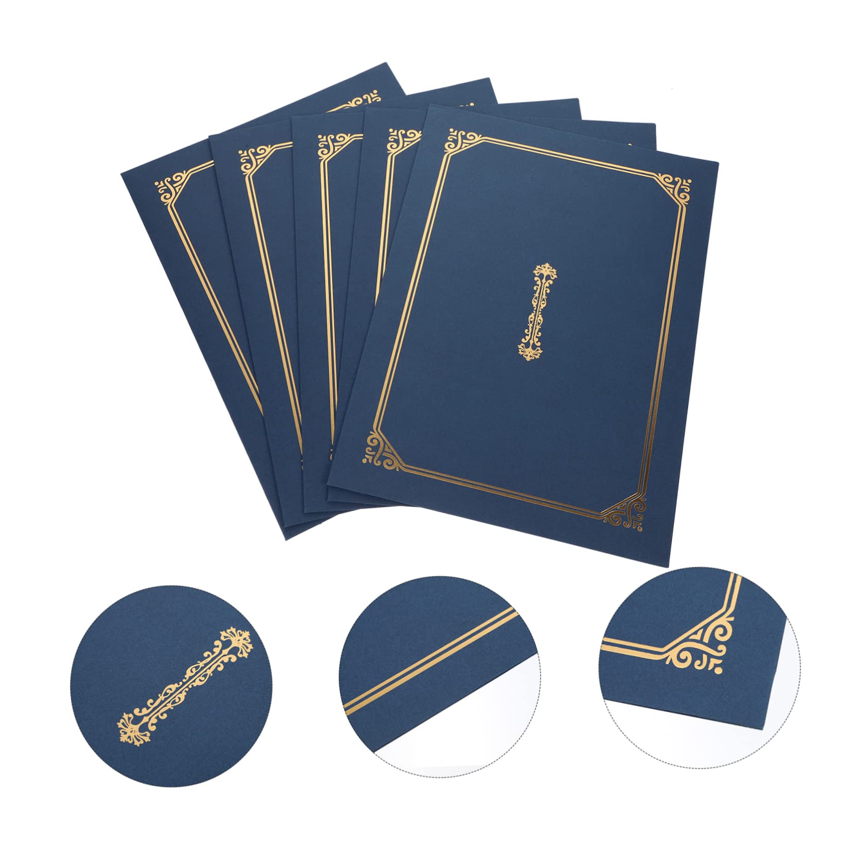 Uonlytech Copertine per Diploma e Copertina Protettiva per Documenti A4 Carta Stampa Oro 5 Pezzi, Cornice Elegante per Certificati Premi Ufficio e Casa
