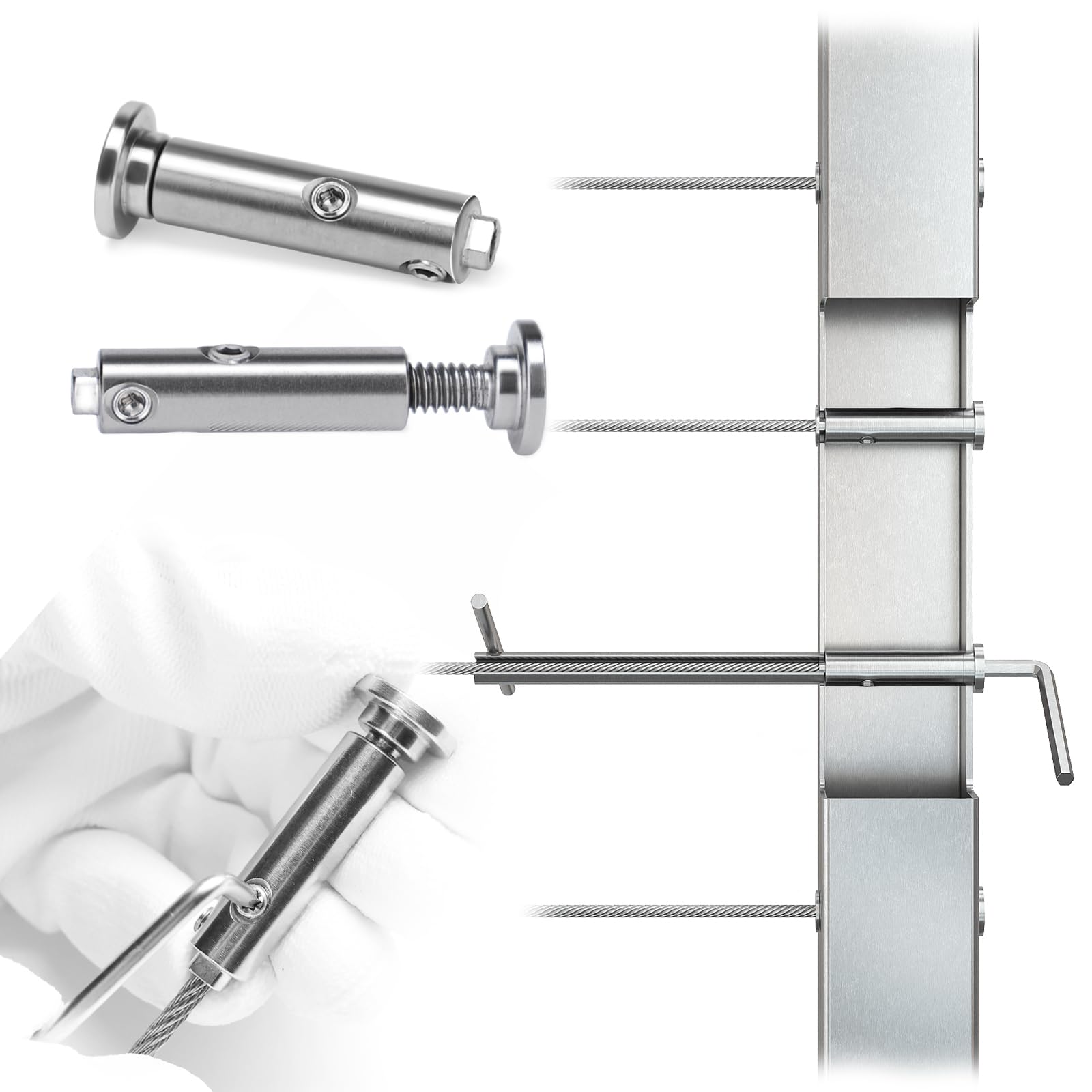 1/8" Invisible Cable Railing Kit Swageless Tensioner And Terminal Round