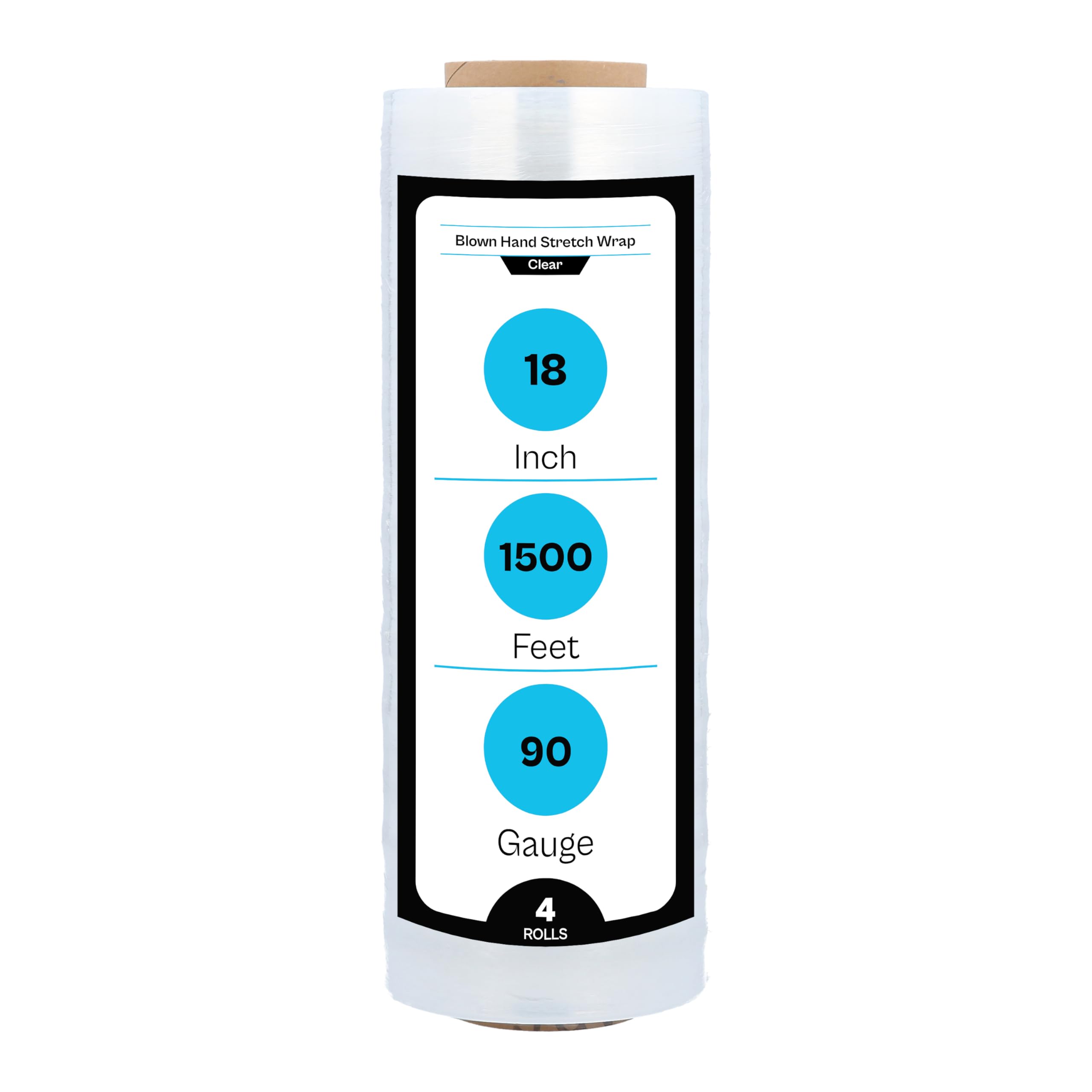 Shield Wrap Stretch Wrap, 4 Pack, 18 Inch x 1500 Feet, 90 Gauge, Clear Plastic Cling, Blown Hand Stretch Film Rolls for Packaging Moving Pallets