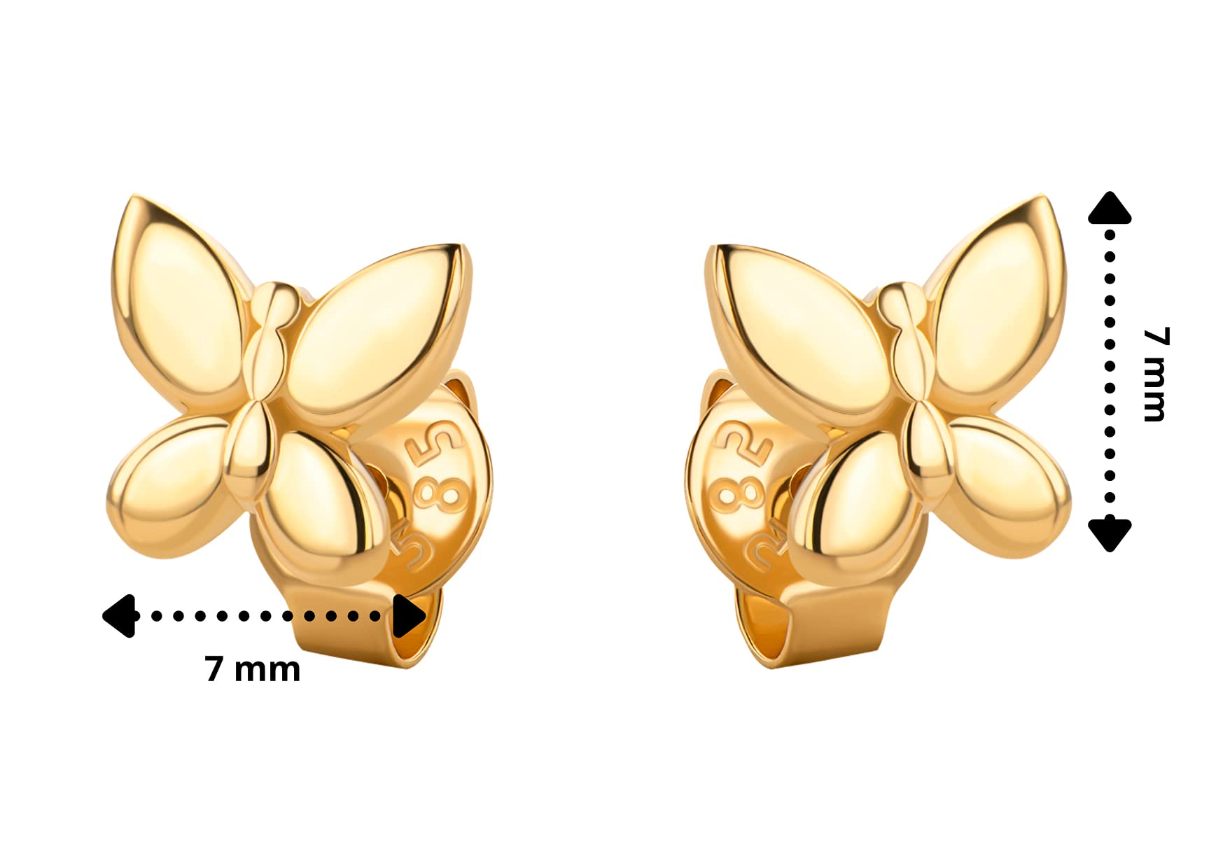 PRINS JEWELS Orecchini a perno a forma di farfalla, 14 carati, in oro giallo 585