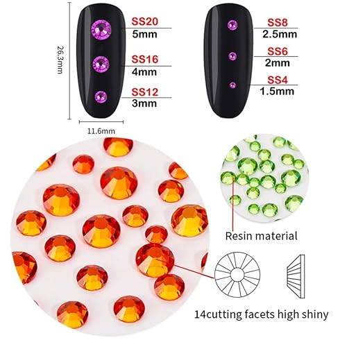 Miniatura 4 de 2050 diamantes de imitación de cristal con parte trasera plana para uñas, manualidades, cristales transparentes con purpurina, gemas redondas con