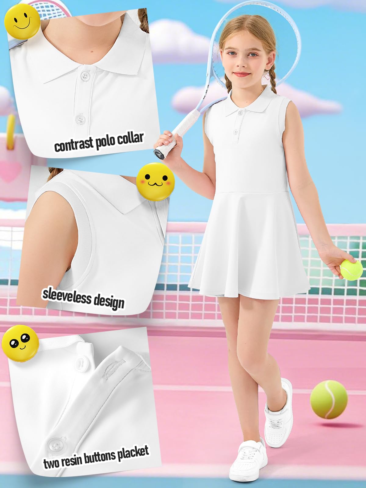 Mädchen Tenniskleid ärmellos Polokleid Sportkleid mit Hose und Taschen Tennis Golf Kleid für Sport Casual 5-15 Jahre