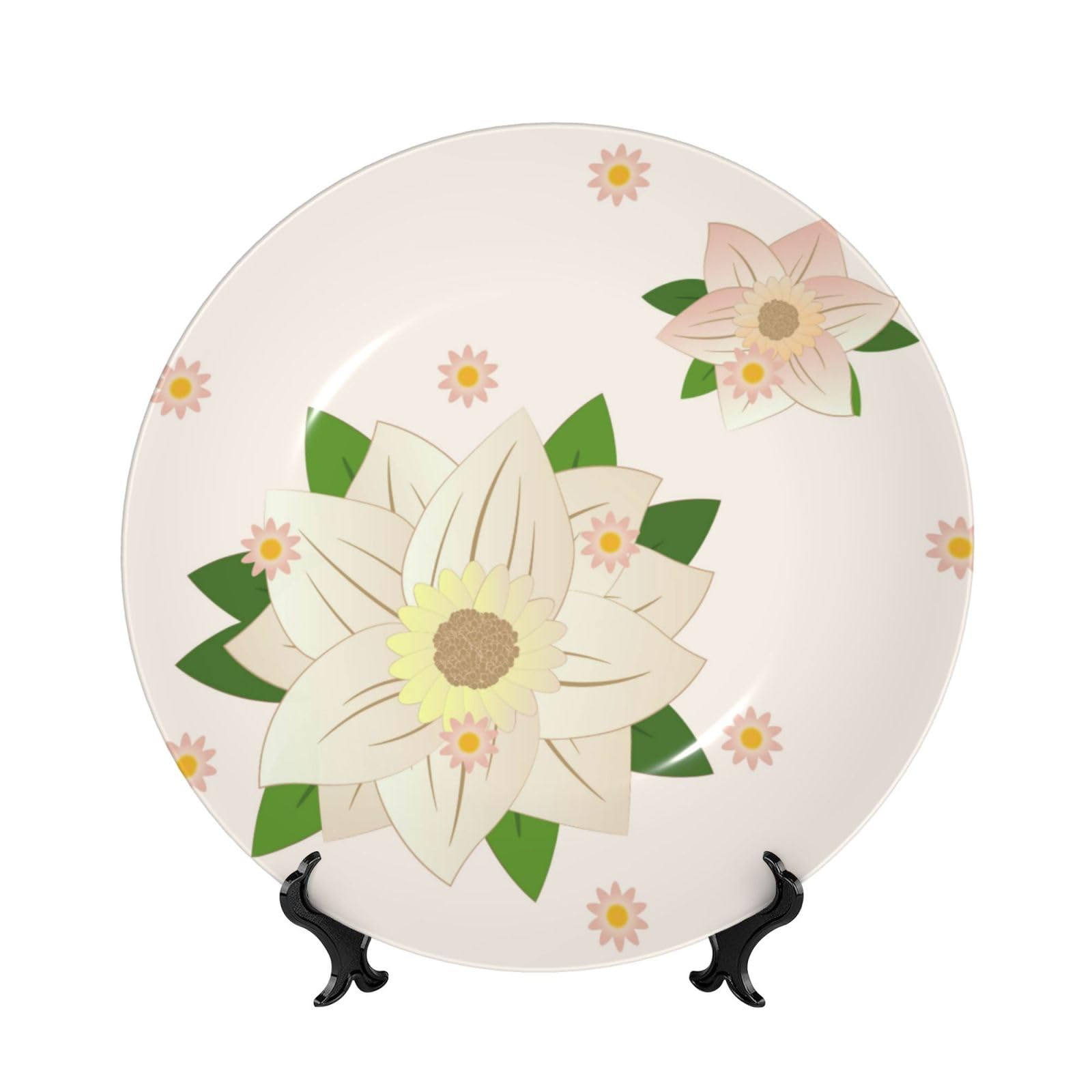 SXZVVBN Blooming Hexagonal White Bone China Decorative Plate Art with Stand Removable Adhesive Hanging for Home Office 10in（25cm）