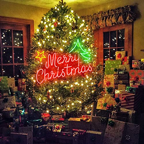 Image of Neon Signs Merry Christmas LED Sign for Christmas Decoration LED Neon Light Signs for Wall Decor House Home Window Balcony Christmas Party 23.62x15.75'' (with Tree and Star)