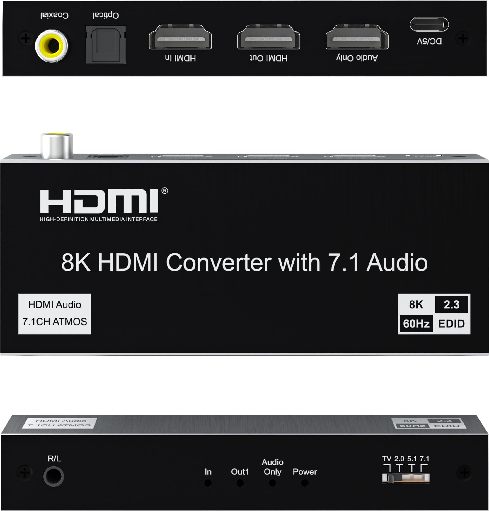 PremiumCord Extracteur Audio HDMI HDR10, Sorties Jack Stéréo, SPDIF, RCA, HDMI, UHD 8K 4320p 60Hz, 4K 2160p 120Hz, Full HD 1080p, 40Gbps, Vrr, DTS, Dolby Atmos, Boîtier Métallique, Couleur Noir