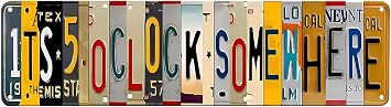 Bar Signs for Home Bar Wall Decor Its 5 OClock Somewhere Sign,Funny Vintage Bar Accessories Drinking Metal Signs Gifts for Men Cave Decor,16 x 4 Inches