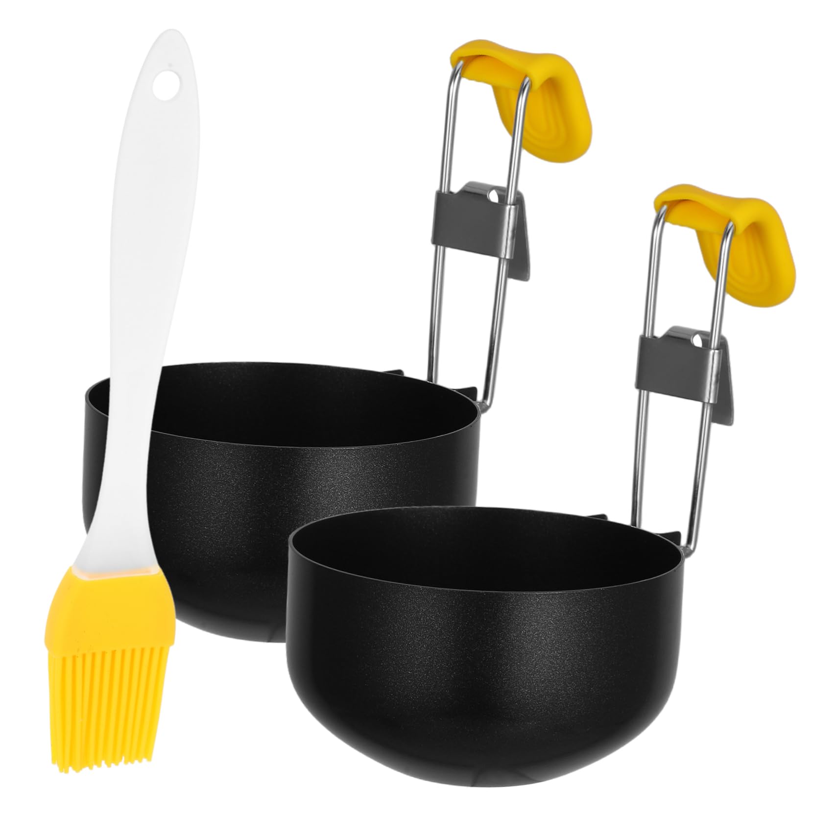 PRETYZOOM 2pcs Foldable Nonstick Egg Cooking Rings with Brush Stainless Steel Poached Egg Mold for Steaming Boiling and Frying Kitchen Tool for Breakfast Cooking