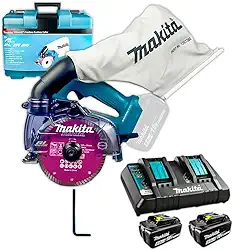 Serra Mármore Makita DCC500ZKX1 Airless C/Maleta + Carregador 220V DC18RD Portátil 18V Corte Reto Chanfrado em Pedra Porcelanato Concreto Profissional