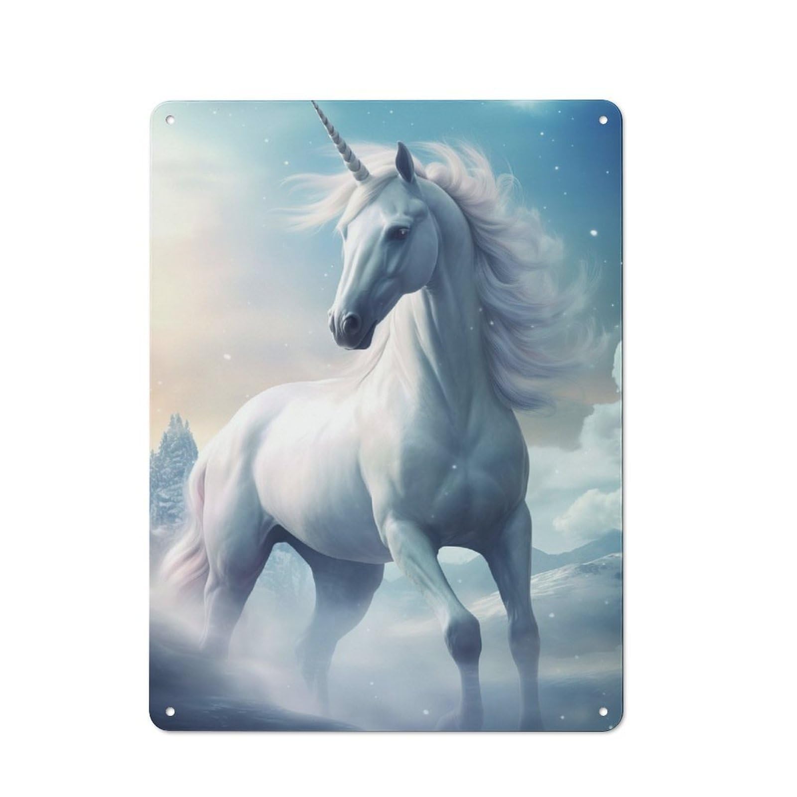 Junmoney Unicorn Snow Tin Wall Plaque 40X30cm With For Bar Or Restaurant, Suited To Bar Decor Enthusiasts