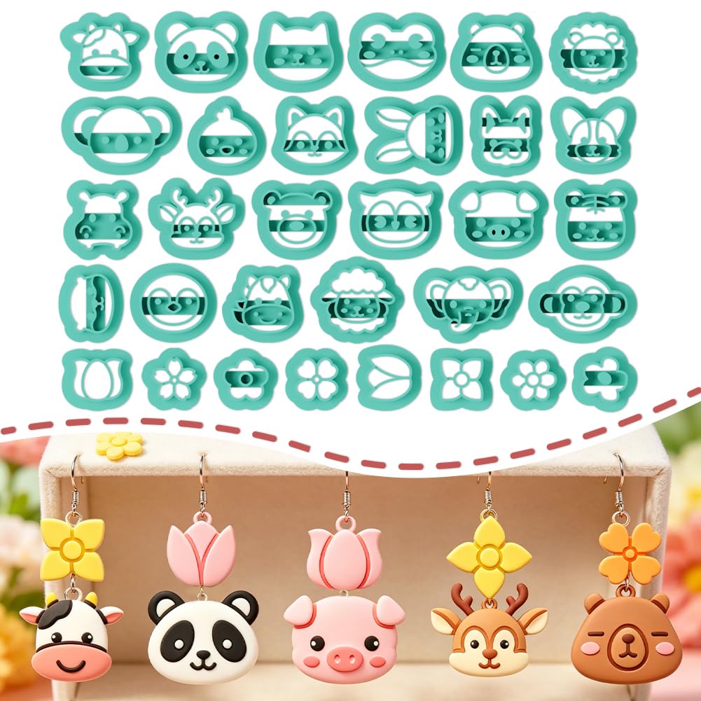 ORIGACH 32 Pcs Mixed Animal Head Polymer Clay Cutters Set
