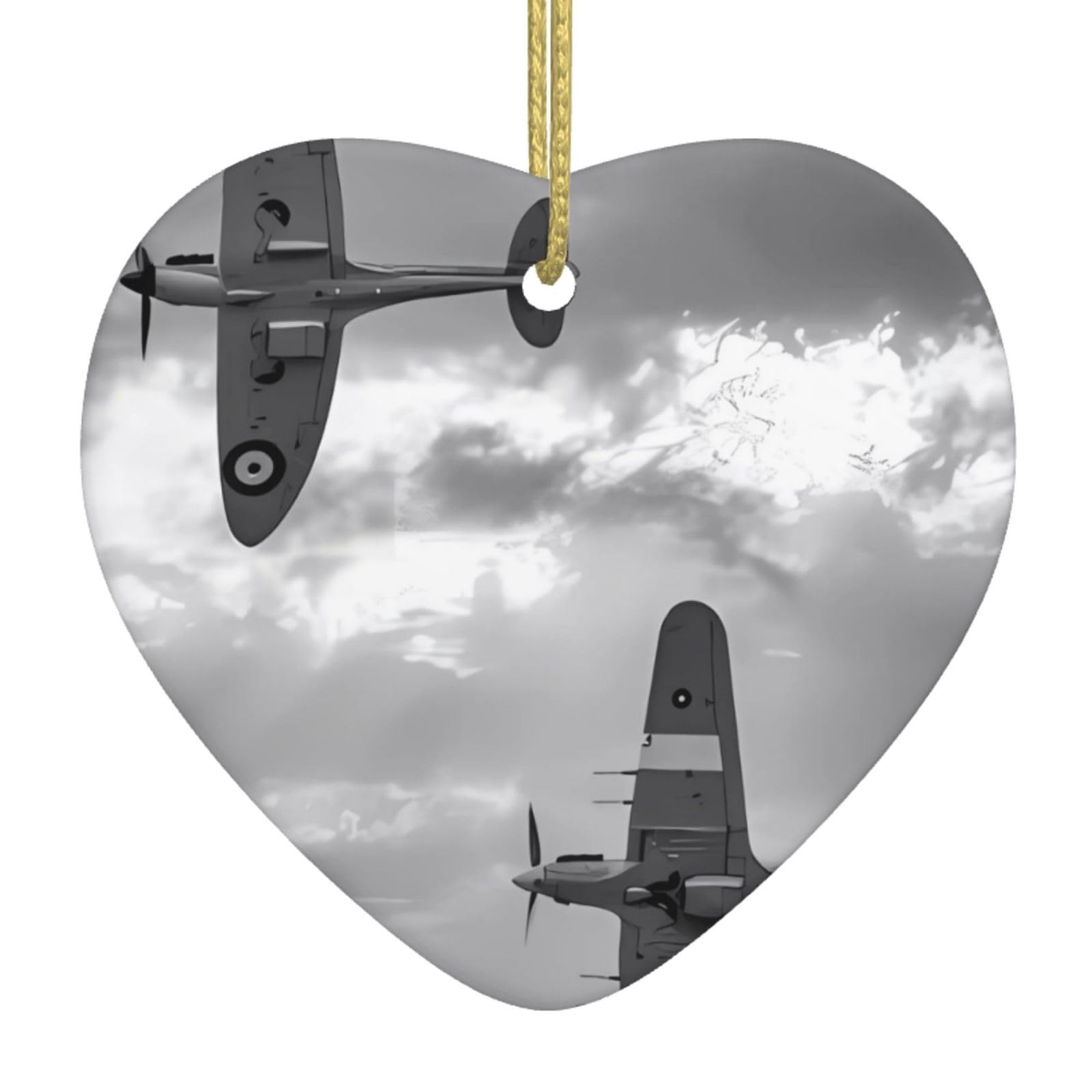 World War Aircraft Airplane Print Personalised Christmas Bauble, Ceramic Christmas Hanging Ornament, Christmas Tree Decoration For Boyfriend Girlfriend Wife Xmas Gifts