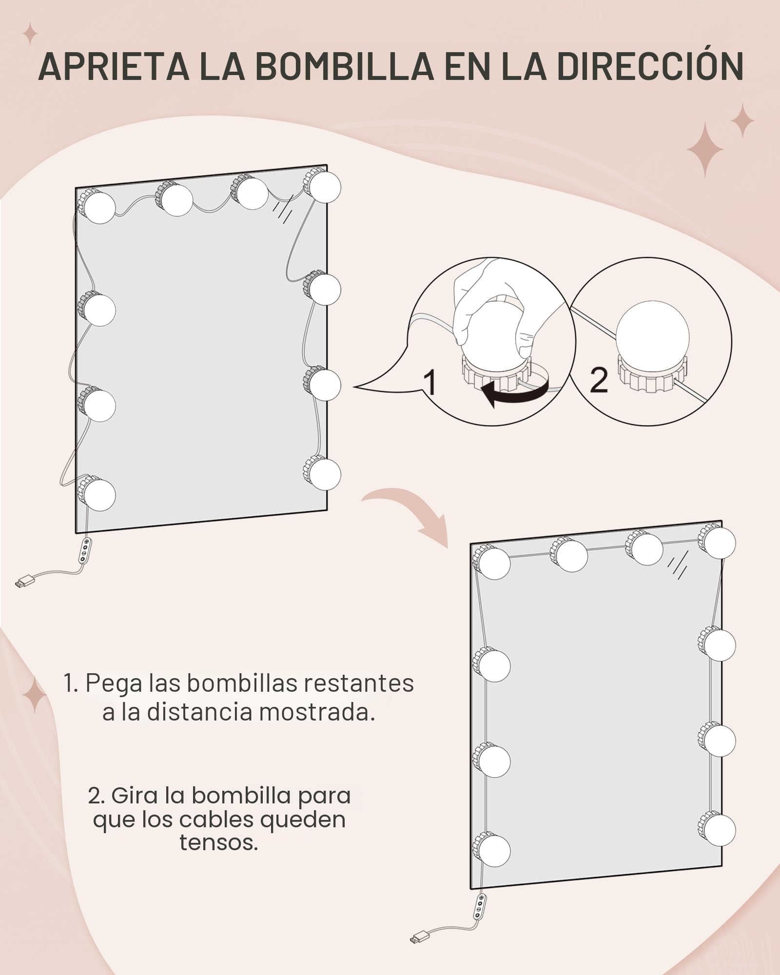 Hzuaneri Tocador con Bombilla, Mesa de Maquillaje, 4 Estantes Abiertos, 2 Compartimentos, 2 Cajones, Blanco
